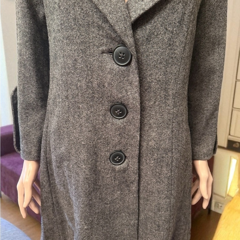Cabi Shakespeare Tweed Overcoat Grayish/Brown Size 12 Wool Blend Knee Length - Picture 7 of 16